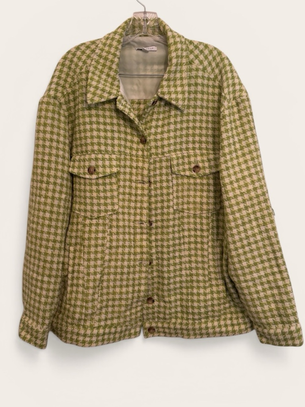 Topshop Olive Houndstooth Button-Up Jacket